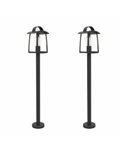 Set of 2 Kelsey - 40W Black Clear Glass IP44 Outdoor Post Lights