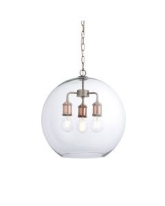 Endon Lighting - Hal - 92988 - Aged Copper Pewter Clear Glass 3 Light Ceiling Pendant Light