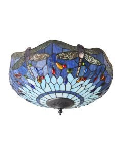 Interiors 1900 - Dragonfly - 70722 - Dark Bronze Tiffany Glass 2 Light Flush Ceiling Light