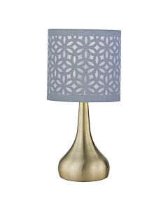 Romana - Antique Brass Touch Operated Table Lamp with Grey Laser Cut Shade