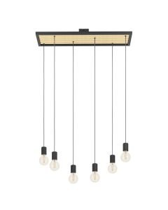 Eglo Lighting - Consett - 43725 - Black Wood 6 Light Ceiling Pendant Light