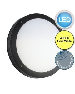 Saxby Lighting - Luik - 61646 & 72180 - LED Black Opal Microwave 18w Gear Tray Plain Casing Outdoor Sensor Bulkhead Light