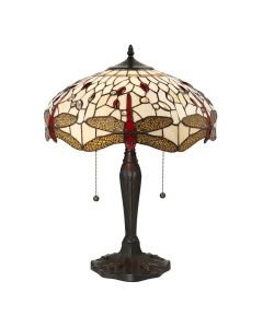 Interiors 1900 - Dragonfly - 64085 - Dark Bronze Tiffany Glass 2 Light Table Lamp