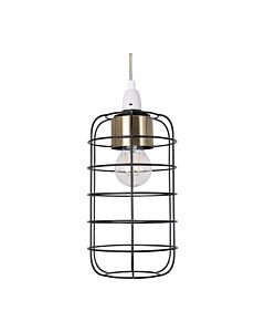 Cage - Black and Antique Brass Industrial Style Easy Fit Pendant Shade