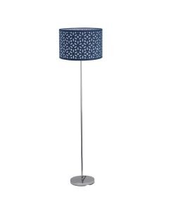 Chrome Stick Floor Lamp with Navy Blue Laser Cut Shade