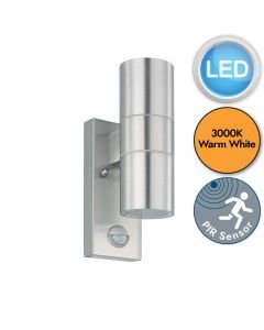 Eglo Lighting - Riga 5 - 32898 - LED Stainless Steel Clear Glass 2 Light IP44 Outdoor Sensor Wall Light
