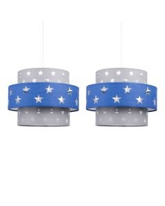 Pair of Navy Blue and Grey Star Two Tier Light Shades