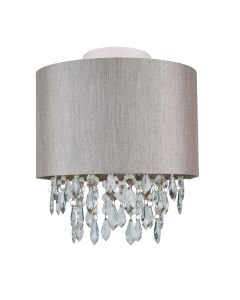 Silver Grey 250mm Ceiling Flush Shade with Silver Inner and Clear Droplets