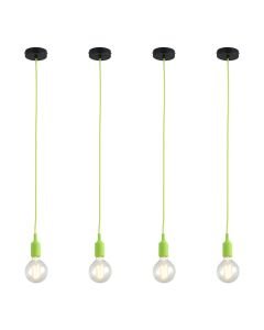 Set of 4 Flex - Green Silicone Ceiling Pendant Lights with Black Ceiling Rose