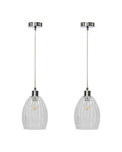 Set of 2 Birch - Clear Fluted Glass with Chrome Pendant Fittings