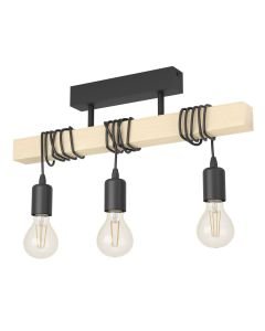 Eglo Lighting - Townshend - 32915 - Black Wood 3 Light Bar Ceiling Pendant Light