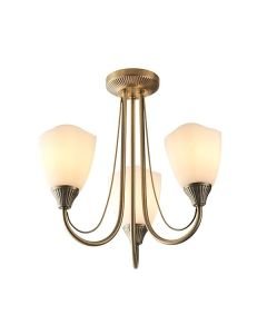 Endon Lighting - Haughton - 601-3AN - Antique Brass Opal Glass 3 Light Flush Ceiling Light