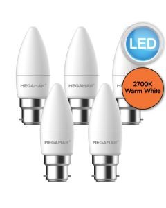 5 x 5.5W LED B22 Candle Dimmable Light Bulbs - Warm White