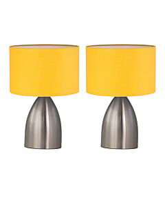 Set of 2 Valentina - Brushed Chrome Touch Lamps with Ochre Shades