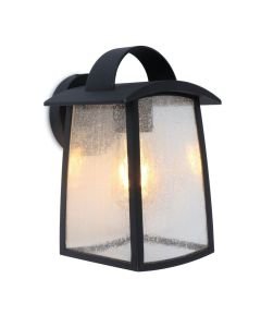 Lutec - Kelsey - 5273601012 - Black Clear Seeded Glass IP44 Outdoor Wall Light
