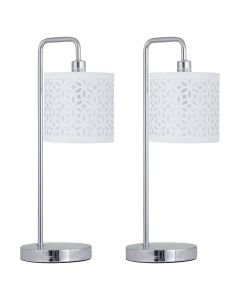 Set of 2 Chrome Arched Table Lamps with White Laser Cut Shades