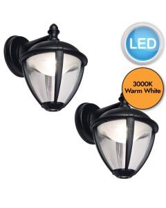 Set of 2 Unite - 9W LED Black Clear IP44 Outdoor Wall Lights