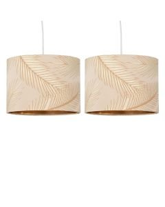 Set of 2 Tropica - Champagne with Gold Embossed Leaf Detail 30cm Pendant Shades