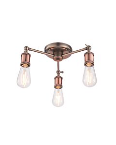 Endon Lighting - Hal - 76124 - Antique Pewter Aged Copper 3 Light Flush Ceiling Light