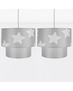 Set of 2 Grey & White Star Design Easy Fit Light Shades