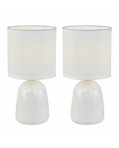 Cleo - Set of 2 White Ceramic 26cm Lamps With Shades