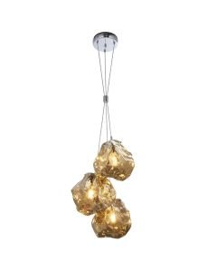 Endon Lighting - Rock - 97660 - Chrome Bronze Glass 3 Light Ceiling Pendant Light