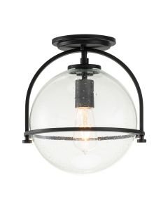 Quintiesse - Somerset - QN-SOMERSET-F-C-BK - Black Clear Seeded Glass Flush Ceiling Light