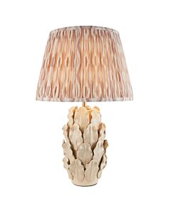 Endon Lighting - Layered Leaf & Ikat 35cm - 116465 - Cream Crackle Aged Brass Neutral Ceramic Table Lamp With Shade
