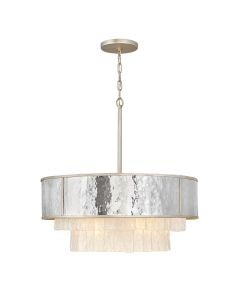 Quintiesse - Reverie - QN-REVERIE-8P-CPG - Hammered Stainless Steel Champagne Gold Frosted Crystal Glass 8 Light Ceiling Pendant Light