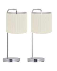 Set of 2 Chrome Arched Table Lamp with White Micropleat Shade
