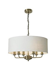 Grantham - 6 Light Antique Brass Ceiling Light with White Cotton Shade