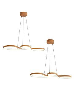 Set of 2 Saxton - Wood Effect LED Ceiling Pendants