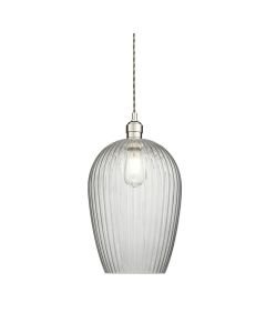 Moore - Nickel Clear Ribbed Glass 25cm Dia Ceiling Pendant Light