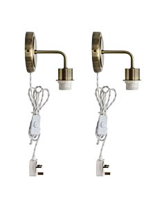 Set of 2 Toby - Antique Brass Plug in Wall Light Fittings Only