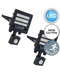 Set of 2 Tec10 PIR Louvre - LED Black Clear Glass IP65 Outdoor Sensor Floodlights