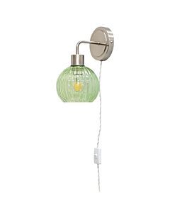 Toby - Satin Nickel Plug in Wall Light with Betchley Green Shade