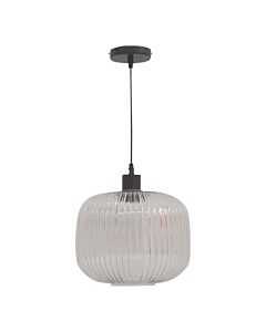 Batley Large - Clear Ribbed Glass with Black Pendant Fitting
