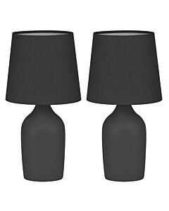 Set of 2 Smooth - Black Ceramic 27cm Table Lamps With Maching Shades