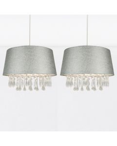 Set of 2 Sparkle Grey Jewelled Easy Fit Light Shades