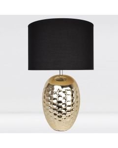 Textured Ceramic Bedside Table Light with Pale Gold Plated Finish and Black Textured Cotton Fabric Shade