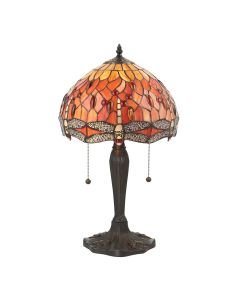 Interiors 1900 - Dragonfly - 64092 - Dark Bronze Tiffany Glass 2 Light Table Lamp