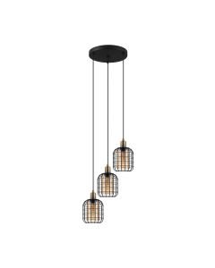 Eglo Lighting - Chisle - 43499 - Black Bronze Amber Glass 3 Light Ceiling Pendant Light