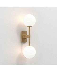 Astro Lighting - Tacoma Twin 1429008 & 5036004 - IP44 Antique Brass Wall Light with White Ribbed Glass Shades