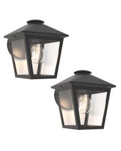 Set of 2 Zago - Black Clear Glass IP44 Outdoor Wall Lights