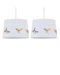 Set of 2 Hummingbird - Bird Print Linen Easy Fit 28cm Pendant or Table Lamp Shades