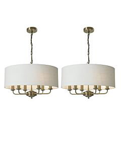 Set of 2 Grantham - 6 Light Antique Brass Ceiling Light with White Cotton Shade