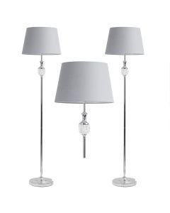 Pair of Polished Chrome with Moulded Glass Detail Floor Lamp with Grey Shades