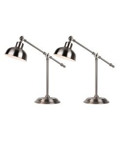 Set of 2 Satin Nickel Lever Arm Table Lamps