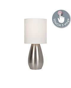 Bullet - Satin Nickel Touch Table Lamp with White Fabric Shade