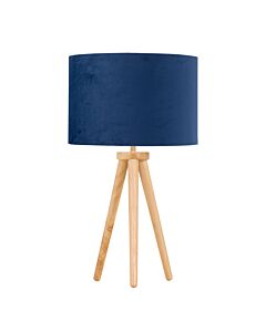 Voyage - Light Oak Table Lamp or Bedside Light with Blue Velvet Shade
